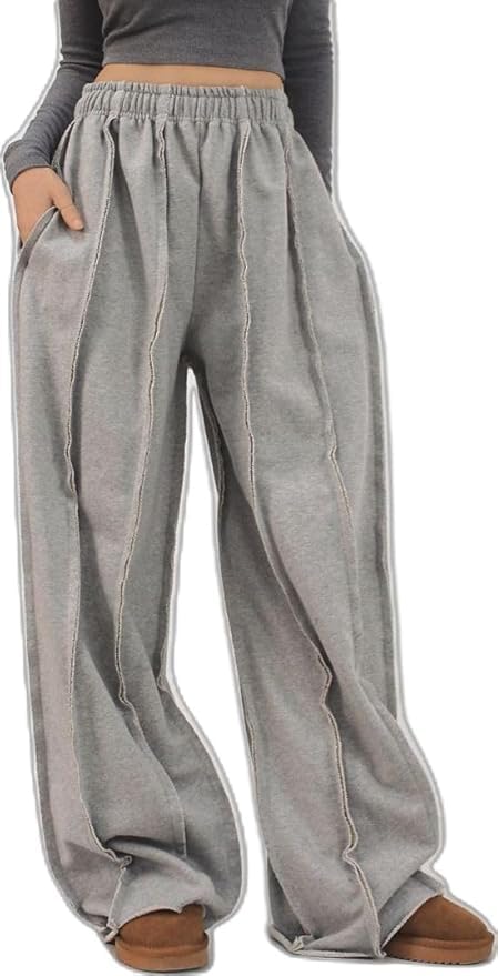 Wide Leg Sweatpants Grey Streetwear Cotton Trousers for Men & Women | Loose Fit Baggy Lightweight Casual Lounge Pants | Unisex Fashion Bottom Regular Summer Wear-image-8