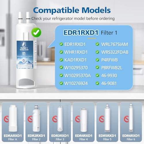 Image of 2 Pack EDR1RXD1 Water Filter 1 Compatible with Filter 1, EDR1RXD1, W10295370, EDR1RXD1B, WHR1RXD1, KAD1RXD1, P4RFKB2, 46-9930, 46-9081, Every 6 Months Value, NSF Certified