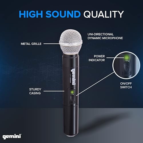 Miniatura 6 de Gemini Sound UHF-04M - Juego de 4 micrófonos de mano inalámbricos inalámbricos y receptor para DJ, karaoke, rendimiento escénico o sistema de