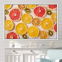 Framed Canvas Wall Art Fruity Citrus Colorful Farmhouse/Country Fruit Group Modern Art Multicolor Photography - 16x24 inches