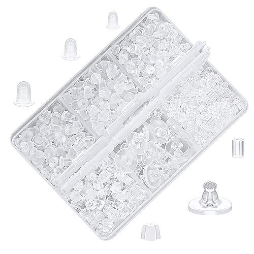 Image of iBayam 610pcs 6 Styles Clear Plastic Earring Backs, Earring Backings Replacements for Stud Earrings, Silicone Earring Back Clips Earring Backs Flower Rubber Plastic Secure Earring Backs for Safety