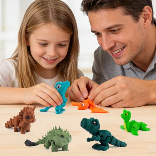 Image of cobinaan 6PCS 3D Printed Dinosaur Toys, 3D Printed Animals Flexible Articulated Dinosaur Fidget Toys for Party Favors Home Office Desk Decor Birthday Gift Classroom Prize for Kids Boys Girls