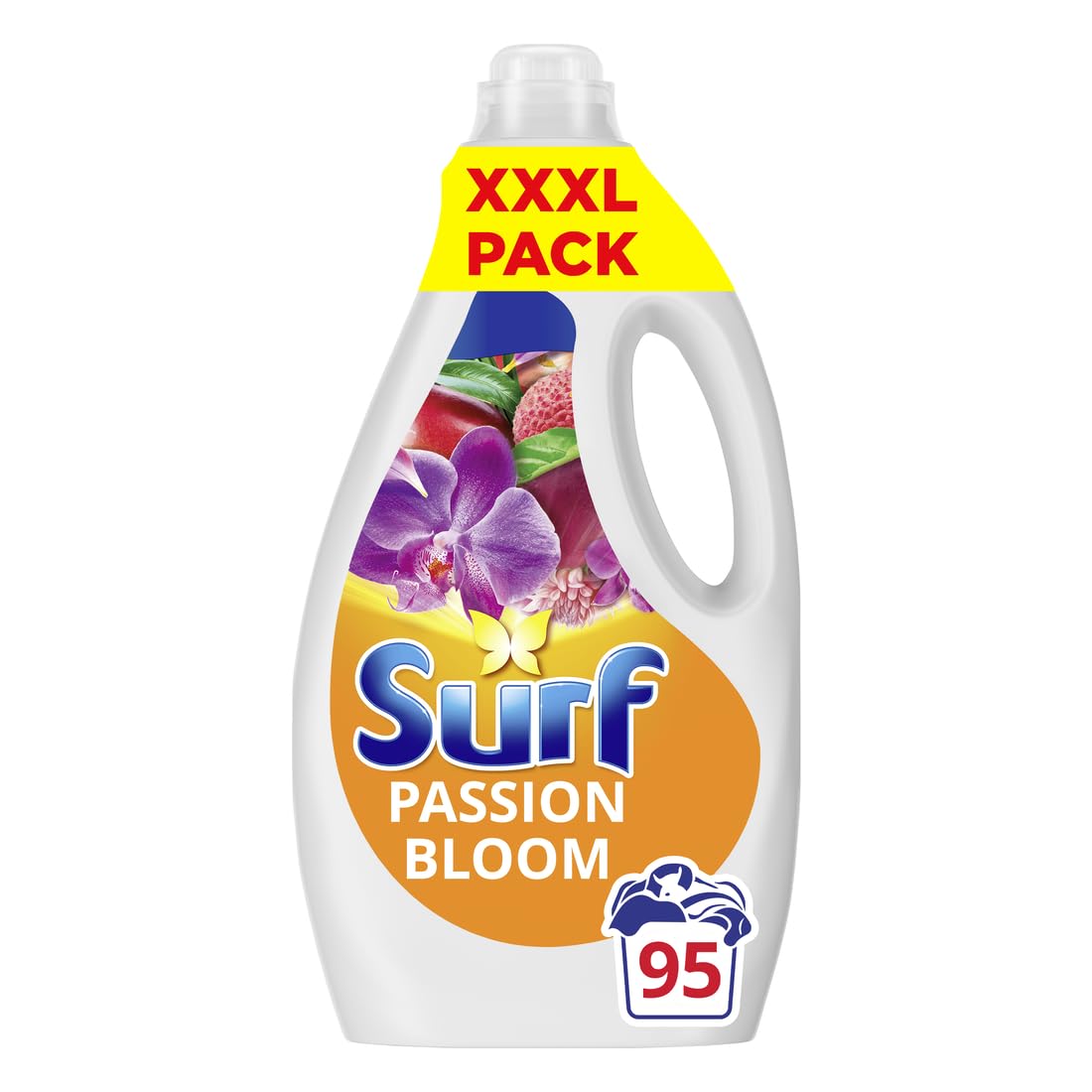 Surf Passion Bloom Laundry Washing Liquid Detergent with a joy-infused fragrance & natural essential oils lasting up to 12 hours in wear for brilliantly clean results 95 washes 2.565 L