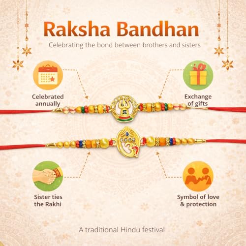 Image of CraftVatika Rakhi for Brother and Bhabhi, Bhaiya Bhabhi Rakhi Set of 2, Designer Bracelet Om Rudraksha Rakhis for Rakshabandhan with Best Wishes Card and Tillak Set, Premium Thread Couple Pair Raki