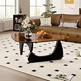 PRITIY Triangle Glass Coffee Table-Mid-Century Modern End Table Solid Wood Base & Vintage Tempered Transparent Glass Top Coffee Tables Living Room Balcony (Black/Brown, Small 32.2 * 22.4 * 16in)