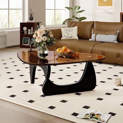 Coffee Tables for Living Room, Small Oval Center Table with Triangle Tempered Glass Top, Solid Legs, Tea Table for Office Small Space