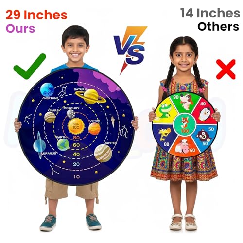 Image of Kidology 29 Inch Space Dart Board Game for Kids - Large Safe Sticky Ball Dart Board with 12 Sticky Balls, Indoor Outdoor Educational Dartboard Toy for Boys & Girls, Fun Party Game & Learning Gift