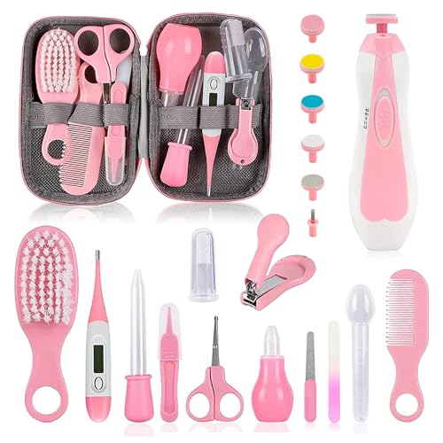 Image of Baby Grooming Kit, Infant Safety Care Set with Hair Brush Comb Nail Clipper Nasal Aspirator,Baby Essentials Kit for Newborn Girls Boys (Pink 20 in 1)