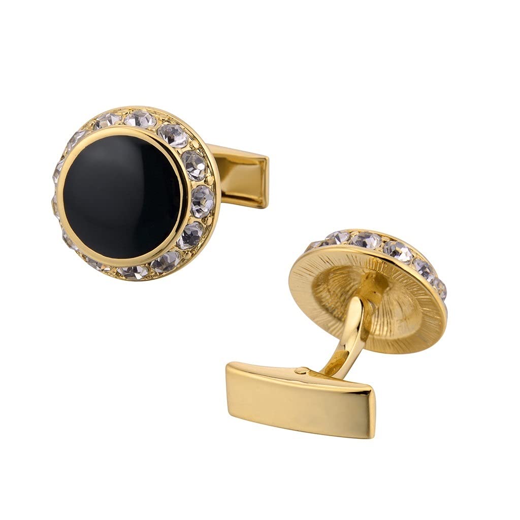 Herren-Hemd-Manschettenknöpfe, runde Manschettenknöpfe, langlebiger, Kristall-Manschettenknopf, Gold und Silber (Farbe: Gold, Größe: wie abgebildet)