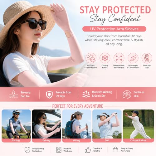 Image of SEMITO UV Protection Sleeves for Women & Girls, Sunblock Driving Gloves Non Slip for UV Protection Cooling Arm Sleeves for Biking, Cricket, Cycling, Golf & Outdoor Sports