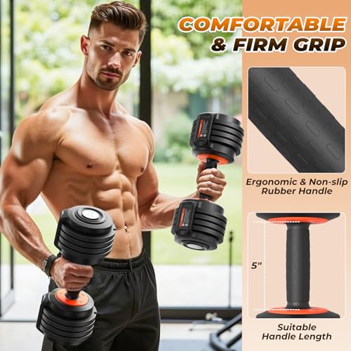 Image of Adjustable Dumbbells Set of 2: Sportneer 5 in 1 Free Weights Dumbbells Set, Each 25 lbs Fast Adjust Weights with Anti-Slip Texture Handle for Men Women Home Gym Strength Training Equipment Pair