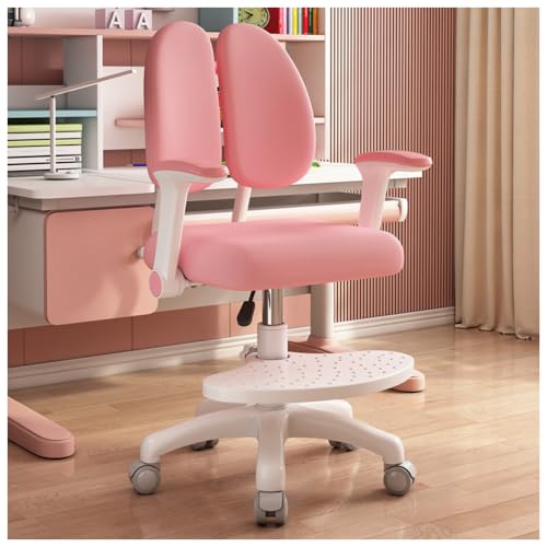 AFKSMILE Schreibtischstuhl Kinder, Höhenverstellbar Kinder Drehstuhl Mit Fußstütze und Rädern, 360° Schwenkbar Schreibtischsessel für Zuhause, Schule und Bibliothek (Rosa)