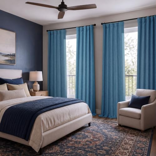 Image of HPD Half Price Drapes - Faux Linen Curtains for Living Room (1 Panel) - 50W X 84L - Textured Room Darkening Curtains for Bedroom 84 Inches Long - Drapes for Home Decor, Denim