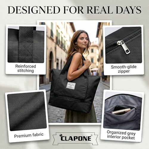 Image of CLAPONE 41 Litre Expandable Nylon Travel Bags for Women /Duffle Bags for Women Luggage /Foldable Vanity Travelling Handbags /Waterproof Hand Bag for Ladies Personal Items (Black)