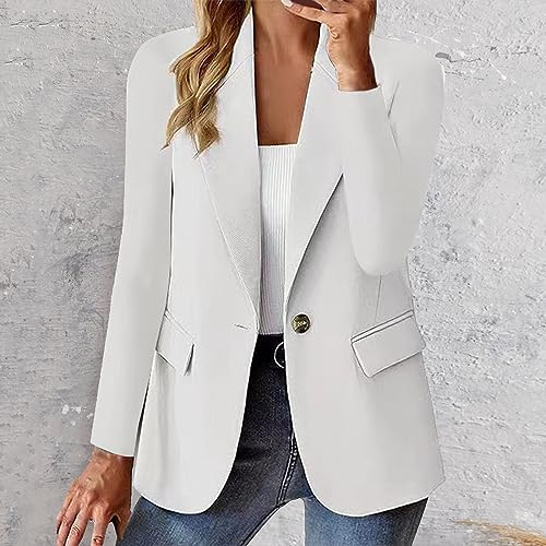 Womens Business Casual Blazer Lightweight Summer Cardigan Solid Lapel Button Down Suit Jacket Work Office Outfits3