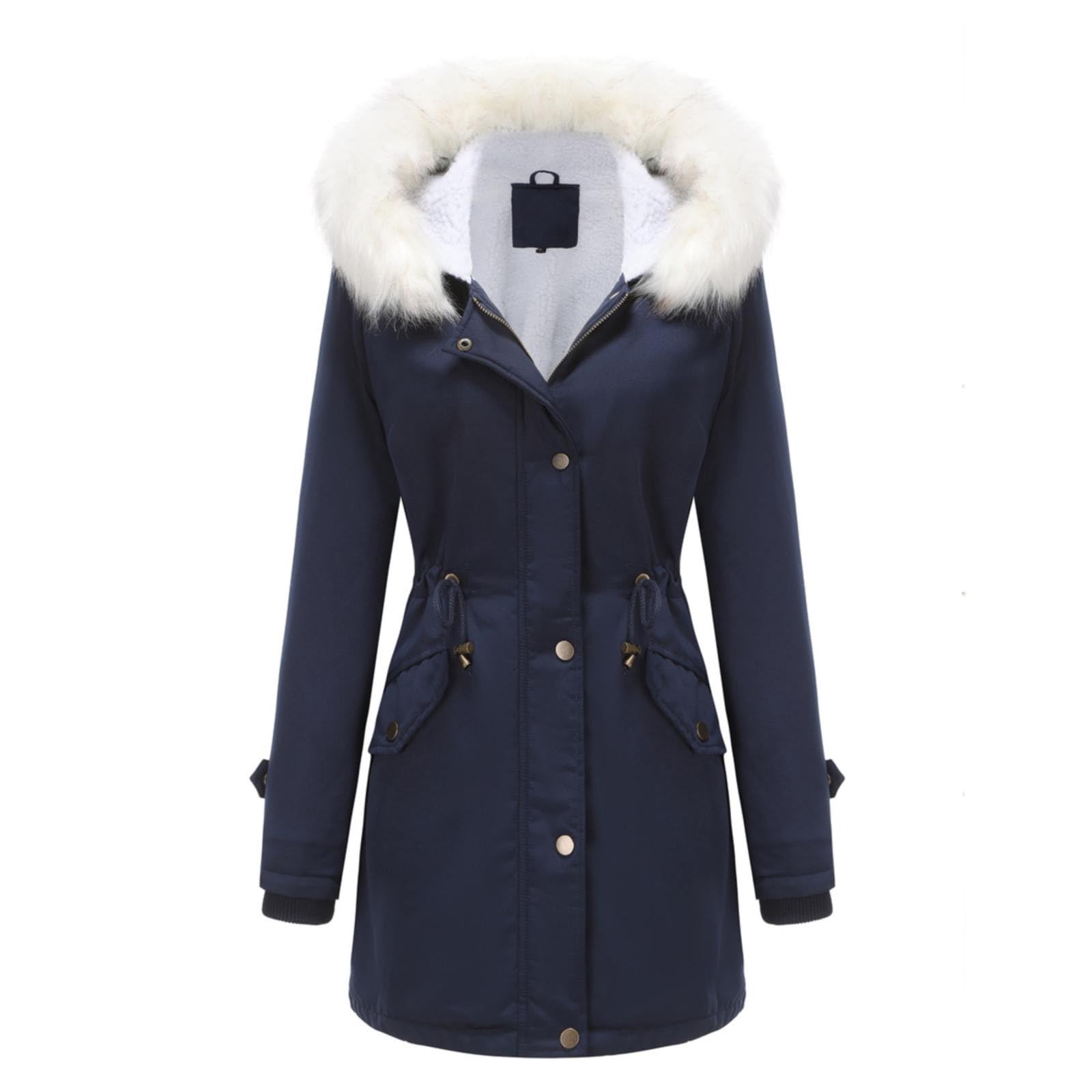 Parka da donna con cappuccio in pelliccia, giacche in pile da donna con cerniera intera con tasche con cerniera, cardigan a maniche lunghe grossi per le donne taglie forti con cappuccio caldo