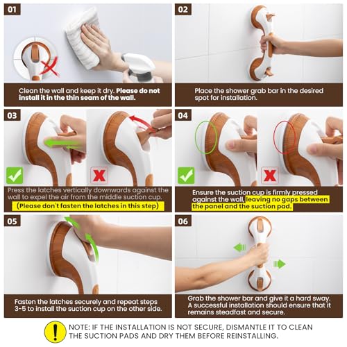 Image of TAILI Grab Bars for Bathtubs and Showers 2 Pack Suction Grab Bar, Heavy Duty Shower Handle Removable Bath Handrails for Seniors and Elderly, Bathroom Safety Grip No Drilling Waterproof, Wood Grain, G9