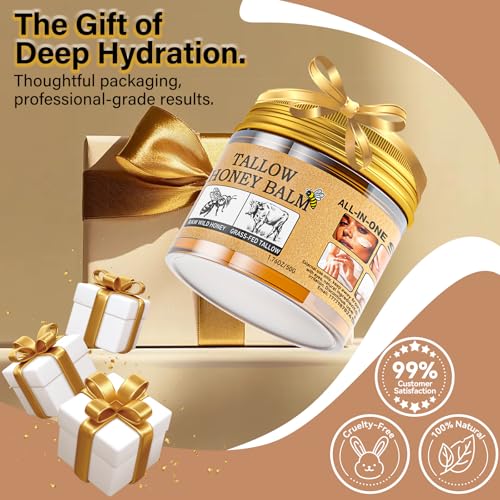 Image of MINIBIRD Beef Tallow for Skin, Natural Facial Tallow and Honey Balm with Raw Honey Moisturizer for Face, Body & Hands - Suitable for All Skin, 1.76oz, Gold