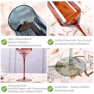 Colored Wine Glasses Set of 6-15 oz, Unfading Color, Hand-blown Wine Glasses - Gifts for Wine Lovers, Valentines Day Gifts for Women Colored Wine Glasses Set of 6 15 oz Unfading Color Hand blown Wine Glasses Gifts for Wine Lovers Valentines Day Gifts for Women