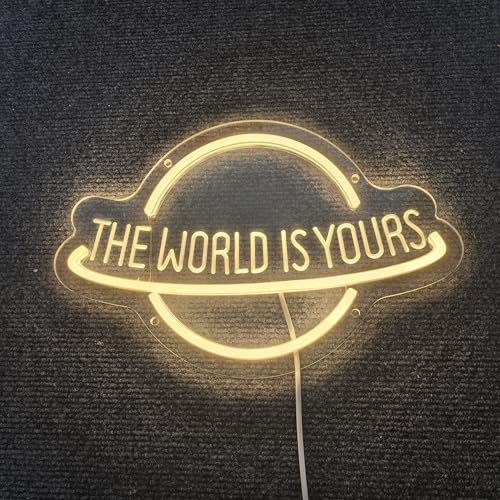 Image of The World Is Yours Neon Sign for Wall Decor, Planet LED Neon Light Lamp, USB Powered for Man Cave Home Bar Club Cafe Wedding Game Room Bedroom Wall Art