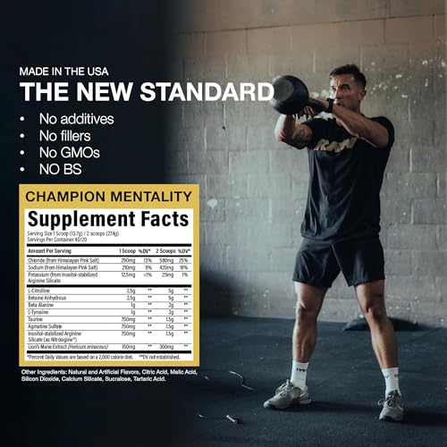 Image of RAW Pump Stim Free Pre Workout (Champion Mentality) - Non-Stimulant Pre Workout Supplement Powder Nitric Oxide Booster - Pre Workout Supplements Drink for During Workout - 40 Servings