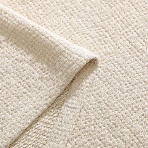Image of Tommy Hilfiger - Twin Cotton Blanket, Woven Running Stitched Bedding, Medium Weight Soft Blanket, Anti-Pilling & Fade Resistant, Ideal for Layering, Oeko-TEX Certified (Beige)