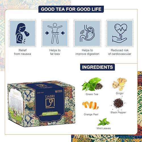 Image of Dabri Mint Lemon Ginger Detox Green Dip Tea 16 Tea Bags|Rich with Anti-Oxidants|Natural Freshens breathe with Lemon Grass,Mint Leaves,Dry Ginger|Build Immunity,Improve Digestion & maintains weight