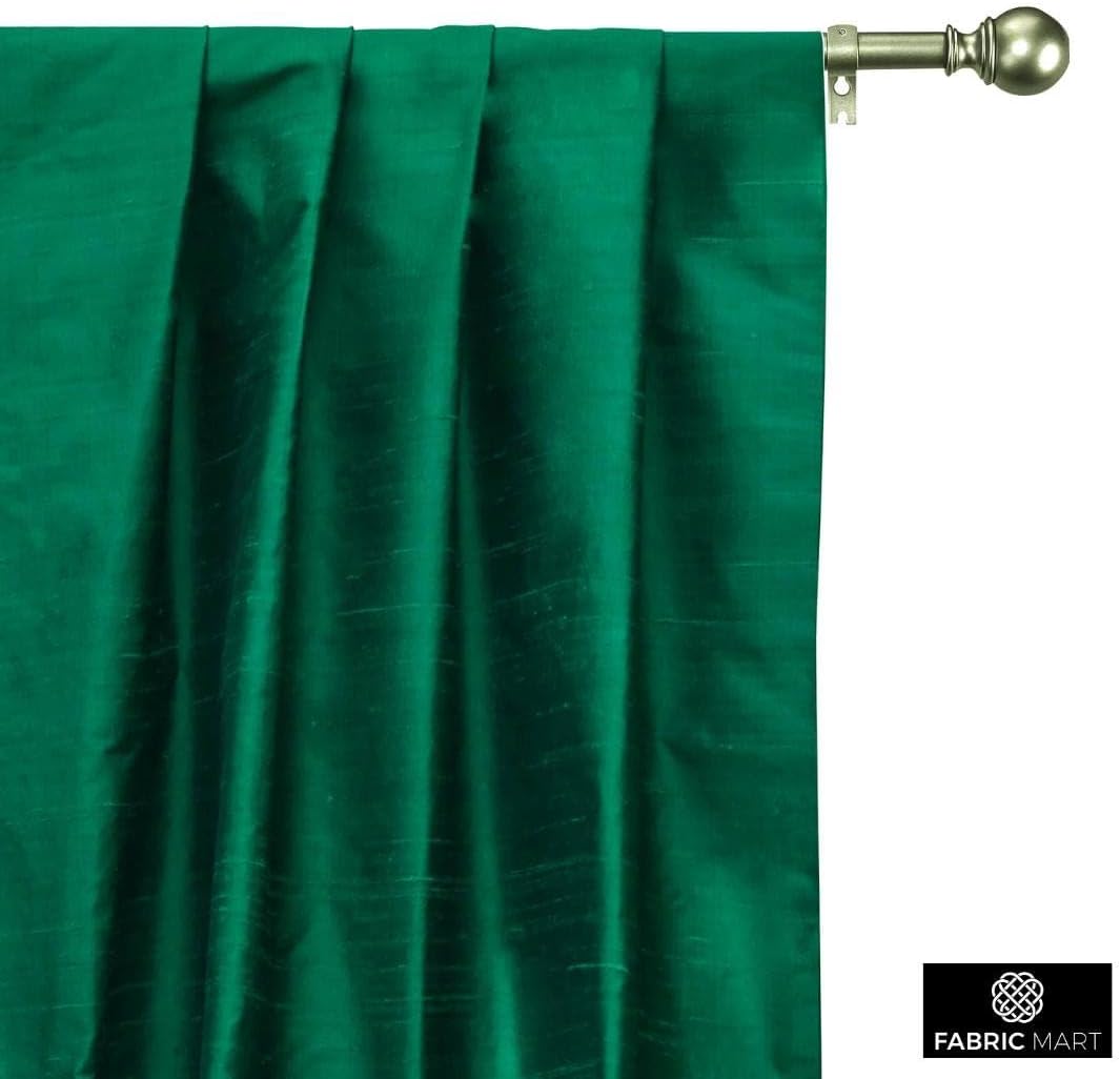 Fabric Mart Direct Dark Peacock Green Silk Dupioni Fabric By The Yard, 1 Yard 41 inches Width Slubbed Dupioni Silk Solid Color Green Combination Fabric, Wholesale Combination Upholstery