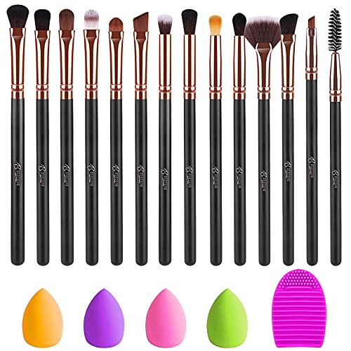 Eye Makeup Brushes, 16 Pcs Professional Eye Brush Set Make Up Brushes with Premium Wooden Handles & Soft Synthetic Hairs (Rose Gold)