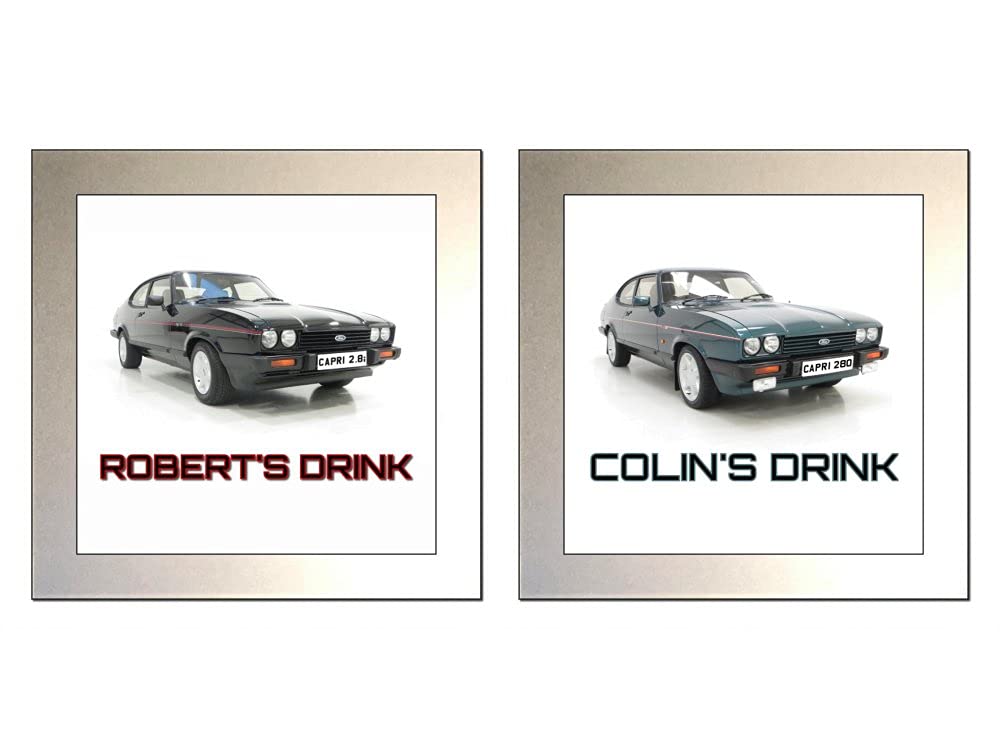 Key Expressions Black,Silver Personalised Classic Car Glass Drinks Coaster For Ford Capri Mark 3 2.8I Special / 280 Brooklands Enthusiasts (2 Designs)
