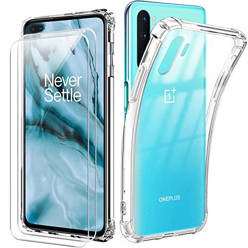 Reshias Funda para OnePlus Nord con Dos Cristal Templado Protector de Pantalla,Suave TPU Transparente Anti Caída Protectora Carcasa para OnePlus Nord 5G (6,44 Pulgadas)