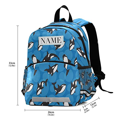 Toddlers Backpack with Name Customization Orca Killer Whale on Blue Kids Childish Bookbag for Boys Girls 3-6 Years Children Kindergarten Preschool School Bags with Reflective Strips Daypack3