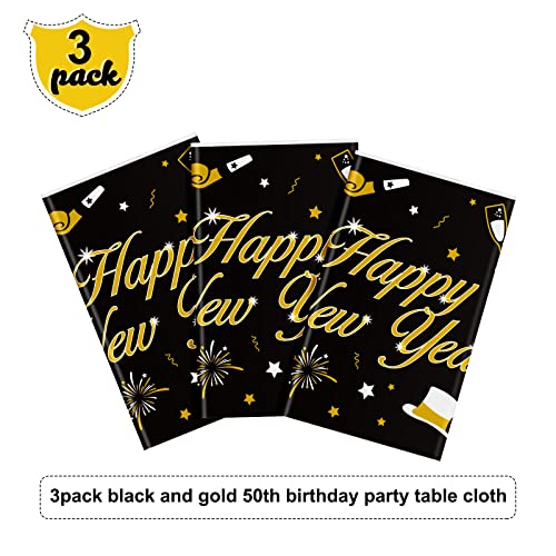 3 Pieces Happy New Year Table Covers Tablecloth Plastic Disposable