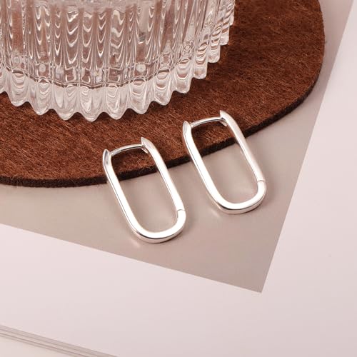 925 Sterling Silver Hoop Earrings for Women Trendy Small Square Hypoallergenic 14K Gold Plated Hoop Earrings Geometric Minimalist Rectangle Hoops Earrings3