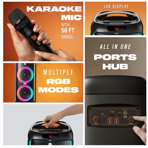 Digimore PartyBox 120W Portable Karaoke Bluetooth Speaker with Wireless Mic | Dual Boom Box Speaker | RGB Party Lights | Deep Bass Sound | Type-C Charging | USB/TF/AUX for Home & Parties (D-1362) view 2
