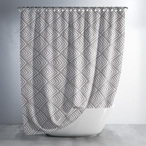 Image of Sassoon Chrome Horizon Printed Shower Curtain for Bathroom with Hooks- 1Pc, Polyester Fabric