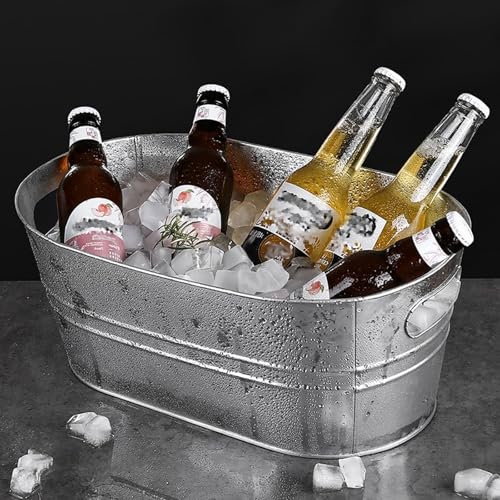 Barreño Galvanizado, Enfriador de Metal de 15L for Fiestas, Cubos Vintage con Asa for Suministros de Barra de Cócteles, Vino, Cerveza, Champán
