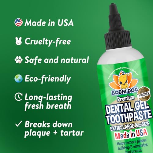 Bodhi Dog Pet Dental Gel - Toothpaste for Dogs & Cats - Plaque Remover & Breath Freshener - Thicker Formula - Safe & Non-Toxic - Helps Prevent Tartar Build-Up - Made in USA (8 Fl Oz)