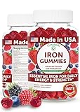 Lunakai USA Made Vegan Iron Gummies with Vitamin C, E, B12 & Folate – Daily Chewable Iron Supplement for Women, Men, Kids & Pregnancy, 60ct