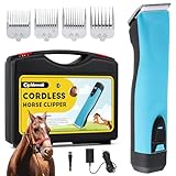 CGOLDENWALL Pferdeschermaschine, 1400mAh Li-Ion-Batterie& 3,5m Kabel für Kabellos/Kabelgebunden, 3200-4000U/min 2-Geschwindigkeitseinstellung, für Hund, Pferd, Ziege, Kuh und Tier mit dicker Fell