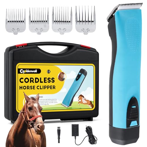 CGOLDENWALL Cortapelos para Caballo, Batería de Li-Ion 1400mAh & Cable de 3.5m para Uso Con/Sin Cable, 3200-4000rpm Ajuste de Velocidad, para Perro, Caballo, Cabra, Vaca y Animal de Pelo Grueso