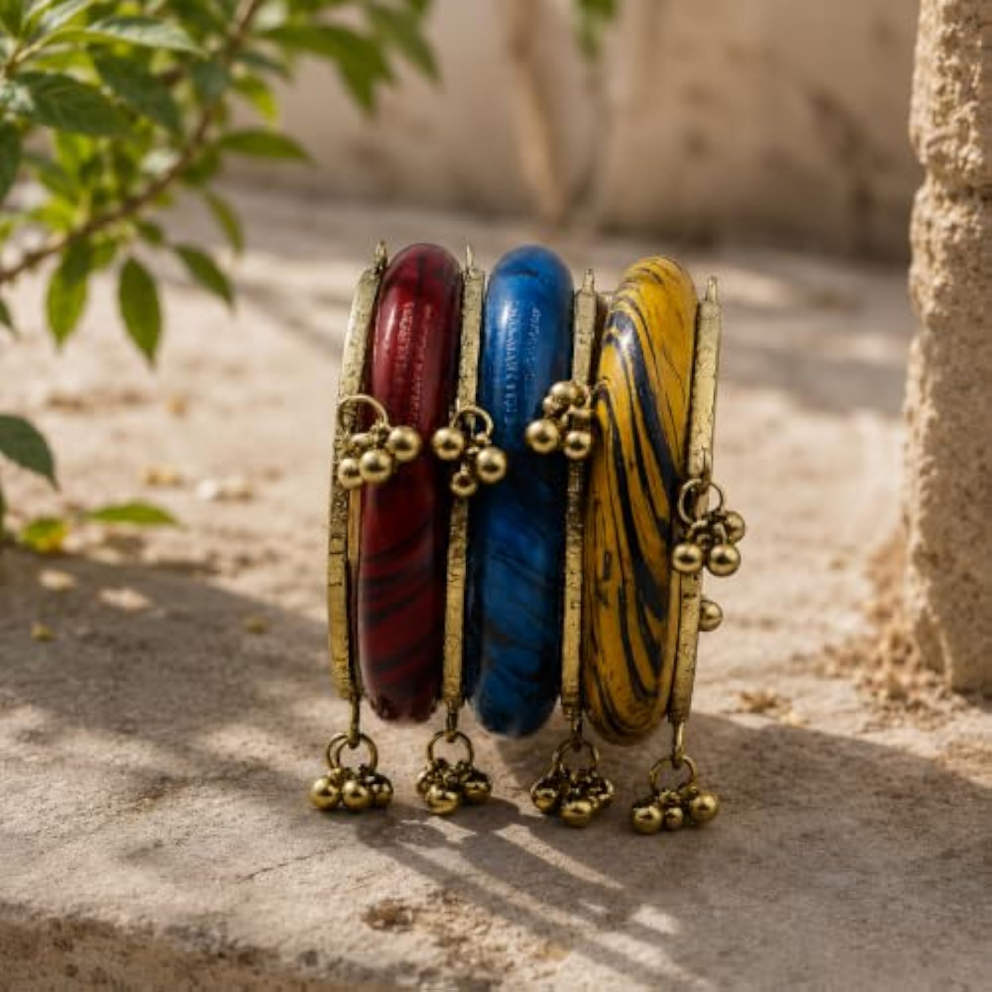 Wooden Kashmiri Ghungroo Bangles, 2.6 Size