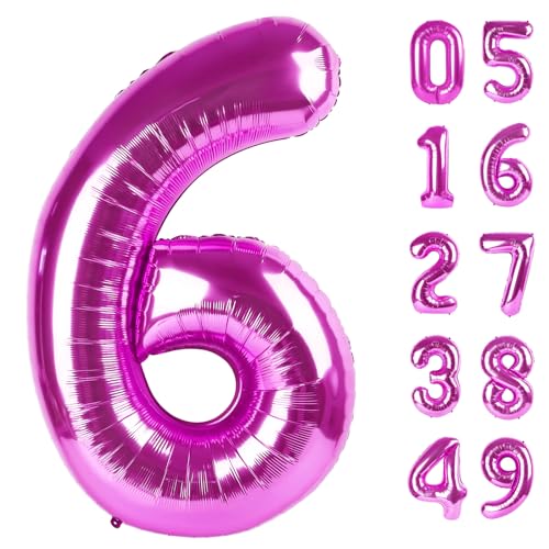 Rosy Purple 6 Balloon, Birthday Number Balloons,40 Inch Decorations Women