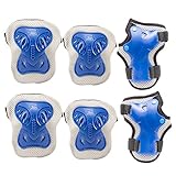 PAMASE Knee Elbow Wrist Protective Pads for Kids - Sports Safety Pads Set for Rollerblade, Cycling, Skateboard- Blue M
