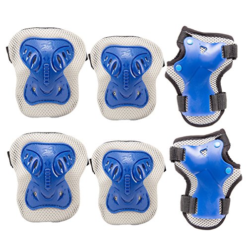 PAMASE Knee Elbow Wrist Protective Pads for Kids - Sports Safety Pads Set for Rollerblade, Cycling, Skateboard- Blue M