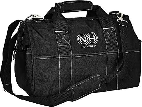Nut Hugger Heavy-Duty Tool Bag with 24 Pockets, Large Jumbo Multi Tool Tote Carrier Caddy for Framer, Woodworker, Electrician, Mechanic, Maintenance on Job Sites, Wide Mouth 16 inch