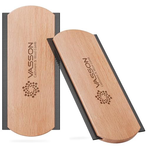 VASSON Cashmere Comb for Sweaters & Wool - Thicker Solid Beechwood Handle Fabric Shaver - 20% Larger Manual Depiller & Fuzz Remover for Knits, Scarves, and Coats (Dual-Sided Design)