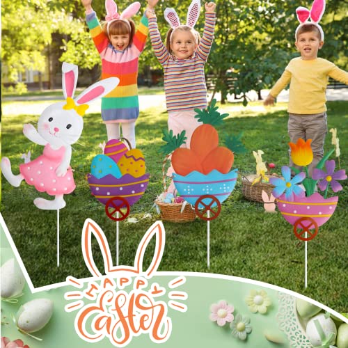 Donsaji Easter Decorations Outdoor Metal Garden Stakes With Lights - Set Of 4 Easter Bunny Egg Yard Signs Spring Easter Yard Decorations Lawn Signs For Patio Lawn Garden Outside #TOP5