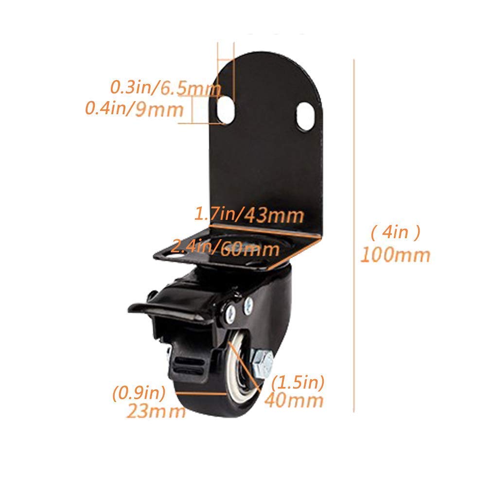 Ruote girevoli in PVC a Forma di L per portafiori Silentniture per scrivania, puleggia per Culla con Freno, Angolo retto, universali da 1,5 Pollici, 4 Pezzi