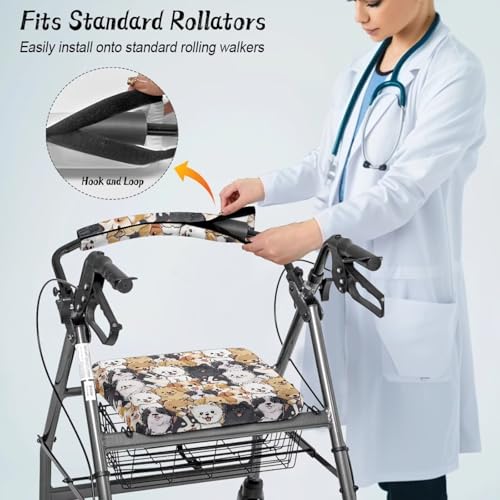 Image of Cute Dog Rollator Accessories Soft Rollator Walker Seat and Backrest Covers Universal Soft Walkers Seat Covers for Seniors Women Men
